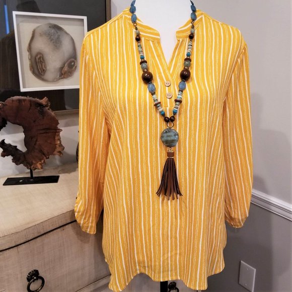 Wishful Park Tops - Wishful Park Brand Top Blouse Mustard Yellow White Stripes Size Large